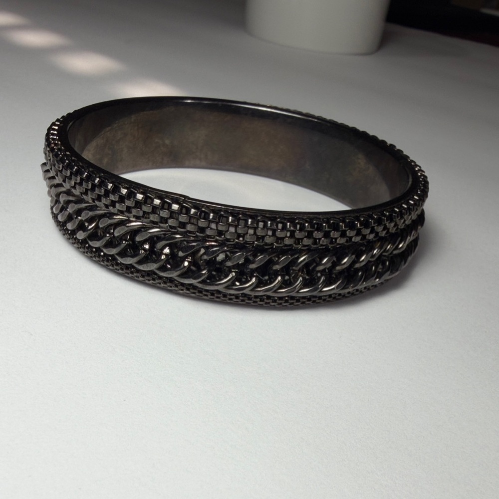 Statement Womans Chain-Detail Bangle Bracelet in Gunmetal Grunge Boho Goth Y2K